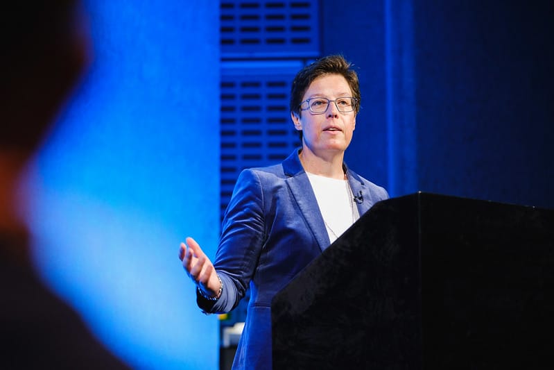 Speaker on stage at utilities conference