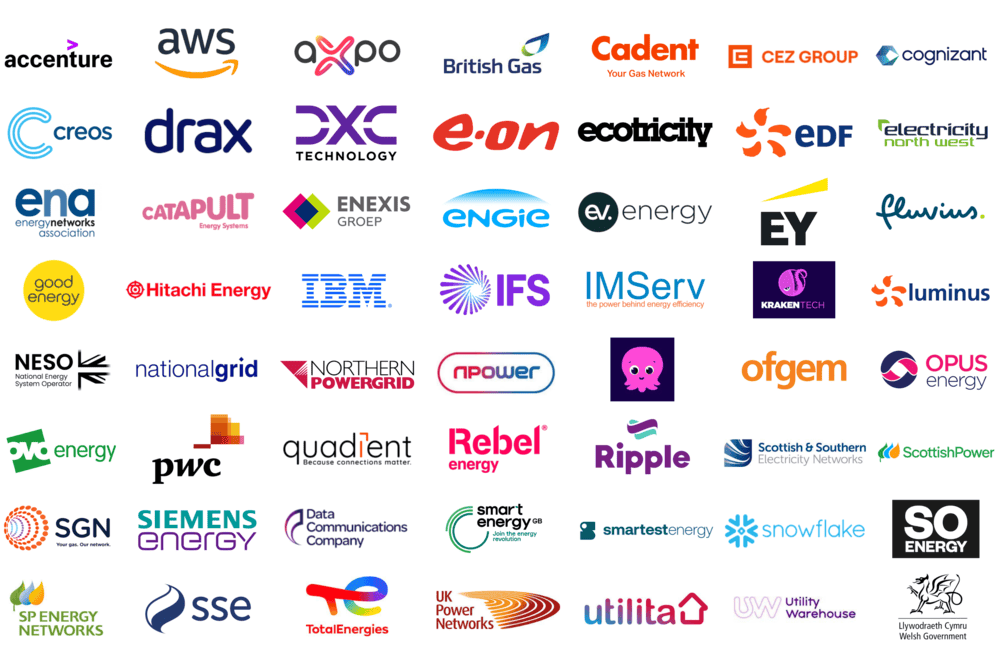 Grid of logos showing companies attending energy event